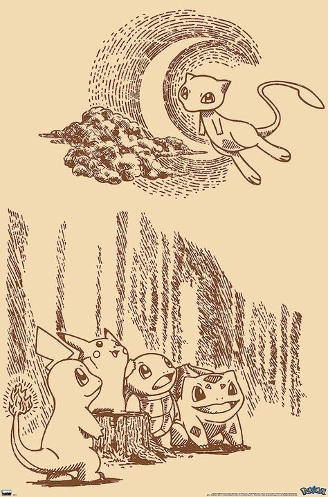 Trends International Pokémon - Sepia Scene Wall Poster Pokemon Room, Party Bedroom, Pokemon Poster, Wall Poster Prints, Barn Wood Frames, Dessin Adorable, Trends International, Wall Posters, Wall Poster