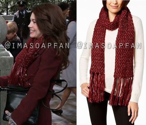 Elizabeth Webber's Oxblood Red Sparkle Knit Scarf - General Hospital, Season 56, Episode 01/16/19, Rebecca Herbst, #GeneralHospital #Fashion #Style, #GH #Wardrobe #imasoapfan Elizabeth Webber, Oxblood Red, Hospital Outfit, Red Sparkle, General Hospital, Knit Scarf, Fashion Blog, Sparkle, My Style