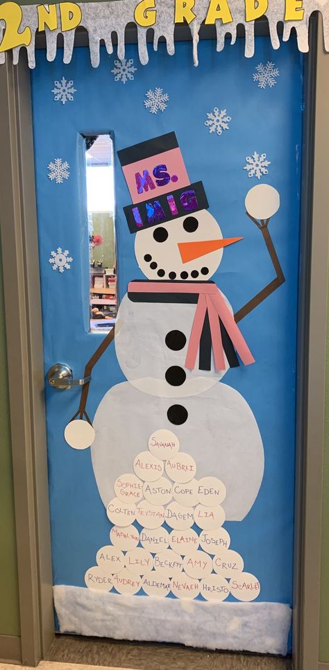 Snowman Themed Classroom Door, Snow Door Decorations For School, Snowman Door Decoration For Classroom, Snow Globe Door Decoration, Snowman Classroom Door, Snowman Door Decoration, Winter Centers, Preschool Door, Room Parent