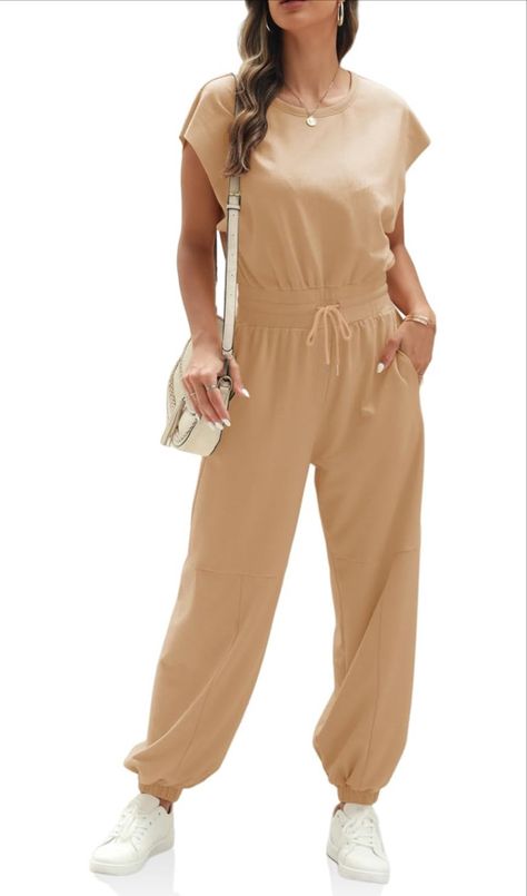 Fisoew Womens Oversized Sleeveless Loose Casual Crew Neck Jumpsuits Open Back Summer Long Pants Baggy Rompers with Pockets Womens Long Pants, Oversized Jumpsuit, Long Pant Jumpsuit, Pants Baggy, Loose Jumpsuit, Sleeveless Jumpsuits, Jersey Knit Fabric, Wide Leg Jumpsuit, Cardigan Jacket