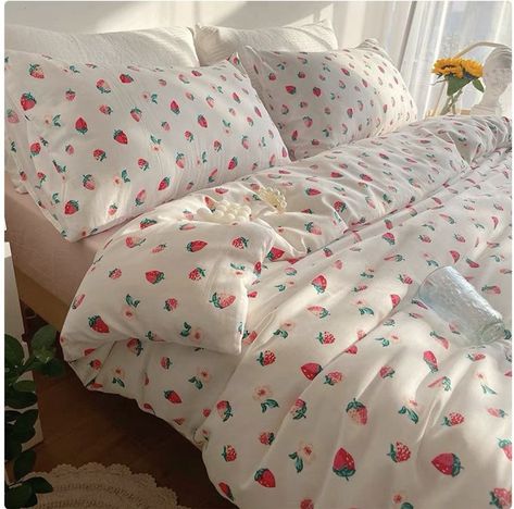 (etsy) Strawberry Duvet, Cute Duvet, Cute Duvet Covers, Velvet Bedding Sets, Floral Bedding Sets, Cute Bedding, Flower Bedding, Floral Bedding, King Bedding Sets