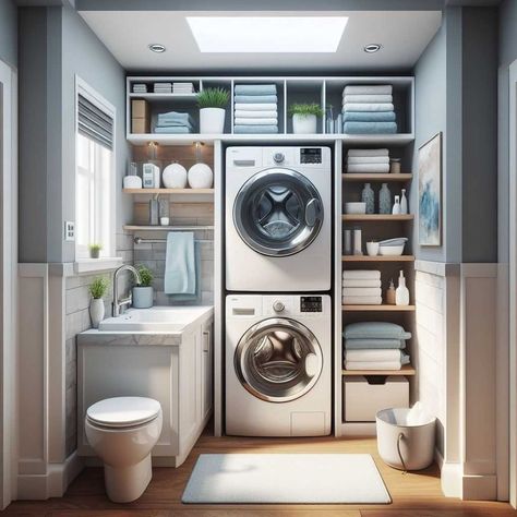 33 Brilliant Bathroom & Laundry Combo Ideas » HomeDecorFull Vanity In Laundry Room, Master Bathrooms With Laundry, Narrow Bathroom Laundry Combo, Master Bath And Laundry Combo, Laundry Area In Bathroom, Small Bathroom Laundry Combo Floor Plans, Toilet In Laundry Room, Utility Bathroom Combo, Bathroom Remodel With Laundry