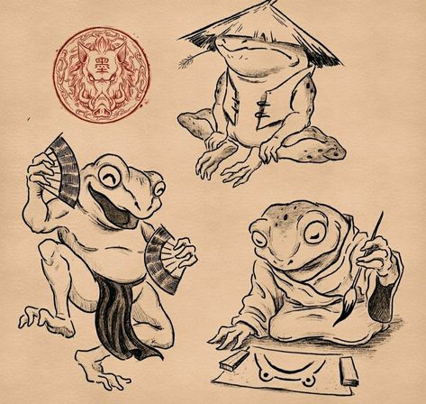 Frosch Illustration, Tattoo Japanese Style, Frog Illustration, Japan Tattoo Design, Frog Tattoos, Frog Drawing, Japanese Drawings, Japanese Tattoos, Traditional Japanese Tattoos