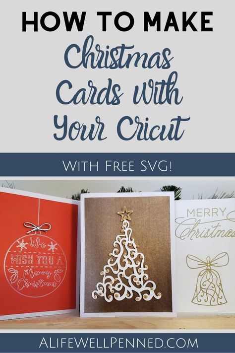 This tutorial is sure to spark your creativity! Learn how to use Cricut Foil Transfer, Cricut Pens, and Nuvo Glitter Drops to add some bling to your Christmas Cards! You can also download my FREE SVG to use as you design your own holiday cards. #Cricutchristmascardideas #Cricutchristmascards #Cricutchristmascrafts #cricutcards Foil Transfer Cricut, Diy Christmas Cards Cricut, Cricut Pens, Cricut Christmas Cards, Cricut Foil, Make Christmas Cards, Diy Christmas Tags, Paper Projects Diy, Diy Stocking Stuffers