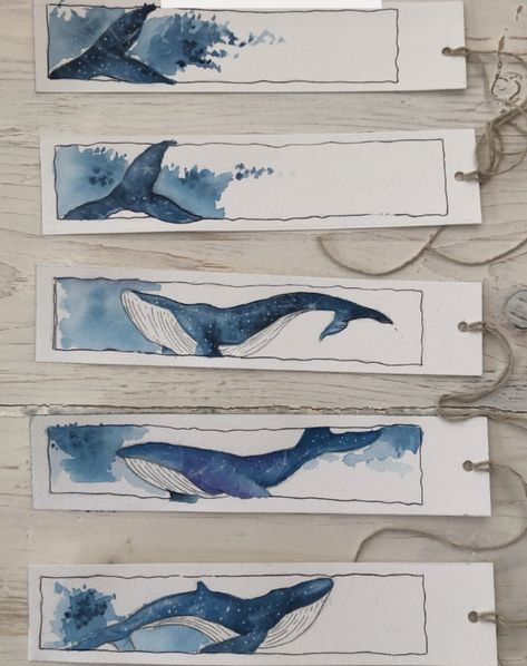 Ocean Bookmark Diy, Watercolour Bookmarks Aesthetic, Watercolour Bookmarks Tutorials, Aquarelle Pencils Art, Watercolor Paintings Bookmarks, Whale Bookmark, Watercolor Bookmarks Ideas, Bookmark Watercolor, Collect Art