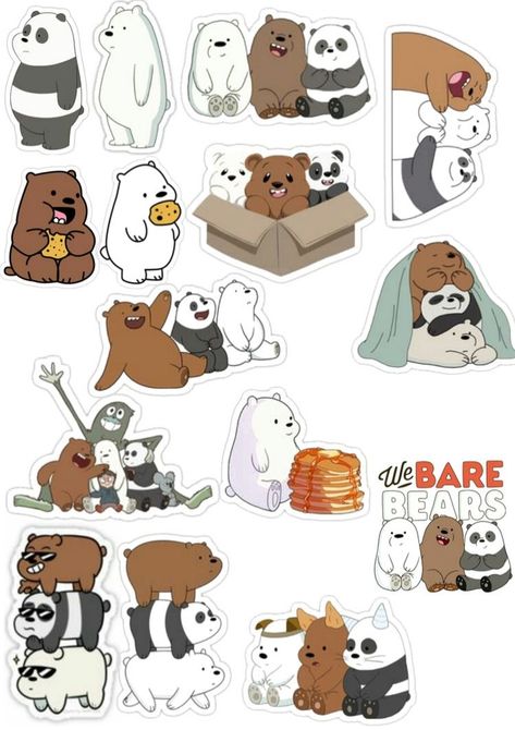 Bears Stickers, Blue Stickers, Whatsapp Stickers, Arte Do Kawaii, Preppy Stickers, We Bare Bears Wallpapers, Homemade Stickers, Black And White Stickers, Vintage Stickers