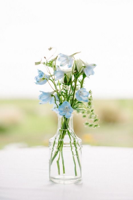 Allison and Tim’s Ocean Course South Carolina Wedding Simple Blue Centerpieces, Bud Vases Wedding Centerpiece Blue, April Wedding Centerpieces, Blue Delphinium Centerpiece, Simple Flower Centerpieces, Delphinium Wedding, Blue Flower Centerpieces, Tiger Lily Wedding, Bud Vases Wedding