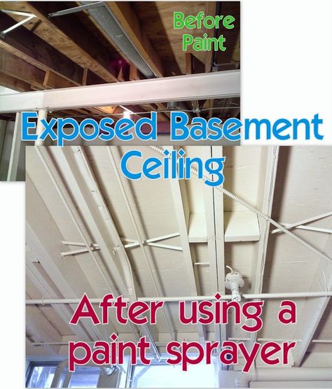 Tips for Painting an Exposed Basement Ceiling/ Stow&TellU Low Basement, Ceiling Fabric, Exposed Basement Ceiling, Ceiling Basement, Beam Ceiling, Ceiling Options, Paint Walls, Tips For Painting, Using A Paint Sprayer