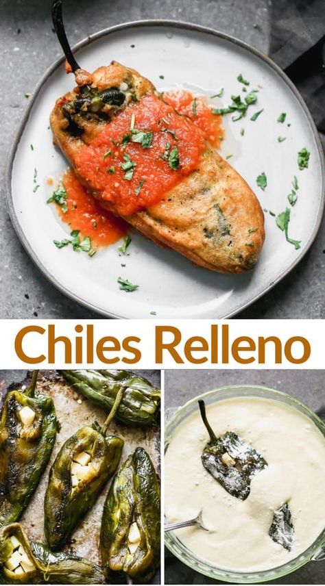 Easy Salsa Verde Recipe, Mexican Peppers, Stuffed Chili Relleno Recipe, Rellenos Recipe, Chile Relleno Recipe, Latin Dishes, Latino Food, Chili Relleno, Salsa Verde Recipe