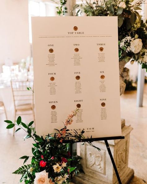 Modern Wedding Stationery on Instagram: "T H E T A B L E P L A N • No script fonts for this one ….. just stripped back to beautiful serifs to match the stationery range ‘Chapel’ for Hannah & Toms wedding 🖤 Wax seals are optional extras too x captured beautifully by @love_and_luna_photography @holmesmill_ @sugar_fancies_cake_design @lovestory_bridal @frankiebrush @lucymcspiritdesign @wildfirefloralco @storiesof_events #lucymcspiritdesign #tableplan #tablesetting #weddingtableplan #se Wax Seal Table Plan, Lindos Wedding, Table Plan Wedding, Wedding Minimal, Poster Format, Plan Wedding, Modern Wedding Stationery, Wedding Stationery Design, Wedding Table Plan