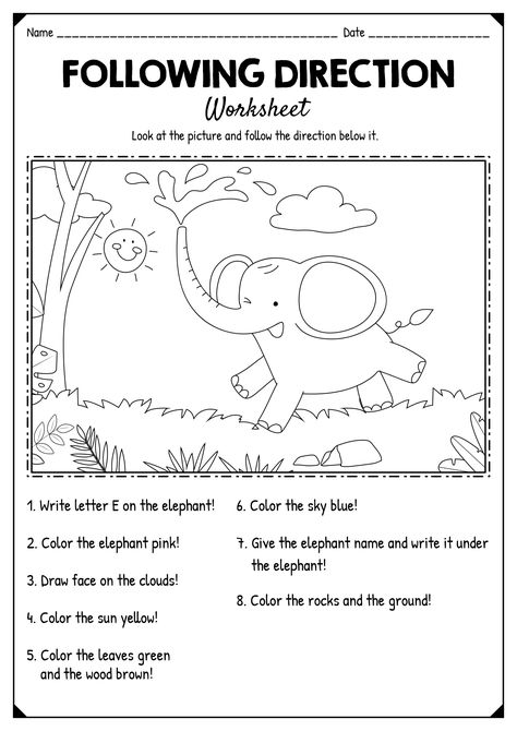 Following Instructions Activities Kids, Follow Instructions Worksheet, Grade 2 Language Activities, Activities For Elementary, Follow Directions Worksheet Kindergarten, School Age Worksheets, Following Instructions Worksheet, Language Comprehension Activities, Cognitive Activities For School Age