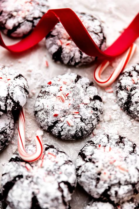 Chocolate Peppermint Crinkle Cookies-2 Peppermint Crinkle Cookies Recipe, Chocolate Peppermint Crinkle Cookies, Peppermint Crinkle Cookies, Christmas Crinkle Cookies, Fudgy Cookies, Powdered Sugar Cookies, Simple Delicious Meals, Peppermint Cookie Recipe, Company Recipes