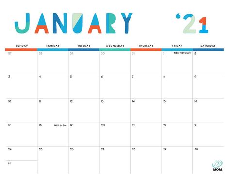 2020 and 2021 Colorful Printable Calendar for Moms - iMom Mlk Jr Day, Blank Calendar Pages, Printable Calendar 2020, 2022 Planner, Journal Books, Unique Calendar, Mlk Jr, School Calendar, Printable Calendar Template