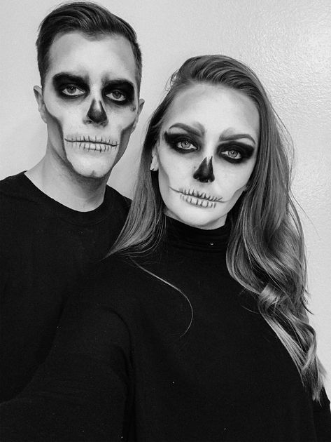 Halloween makeup. Men skull makeup. Woman skull makeup Couple Skull Makeup, Man Skull Makeup, Mexican Halloween Costume, Mens Halloween Makeup, Crazy Halloween Makeup, Skull Face Makeup, Halloween Skeleton Makeup, Couple Skull, Halloween Makeup Sugar Skull