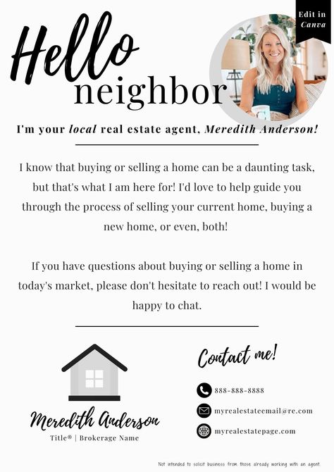 Realtor Flyers Ideas, Realtor Email Templates, Real Estate Neighborhood Farming Ideas, Real Estate Neighborhood Marketing, Marketing Mailer Ideas, Open House Outfits For Realtors, September Real Estate Marketing Ideas, Realtor Introduction Post, Real Estate Mailers