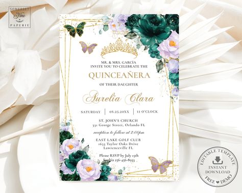 Quinceañera Invitation, Tiara Gold, Australia Photos, Twin Birthday, Quinceanera Invitations, Lilac Flowers, Birthday Invite, Purple Lilac, Printing Center