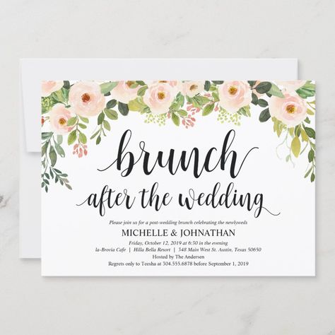 Elegant Blush Post Wedding Brunch Invitation Card  Zazzle Wedding Brunch Invitation, Post Wedding Brunch, Post Wedding Brunch Invitations, Brunch Celebration, Font Lettering, Wedding Brunch, After The Wedding, Wedding Anniversary Invitations, Brunch Invitations