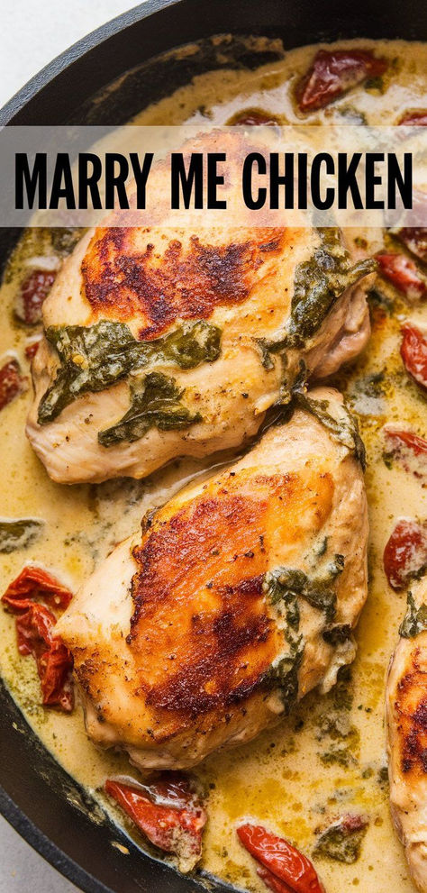 Irresistible Marry Me Chicken!  A must-try recipe that’s creamy, savory, and simply unforgettable. One bite of this Marry Me Chicken, and you'll understand the hype—it's love at first taste! Married Chicken Recipe, Marry Me Chicken Ina Garten, Honeymoon Chicken Recipe, Romantic Chicken Dinner Recipes, Marry Me Chicken Pie, Marry Me Chicken With Spinach, Mary Me Chicken Recipe Oven, Chicken Recipes Marry Me, Marry Me Chicken Casserole