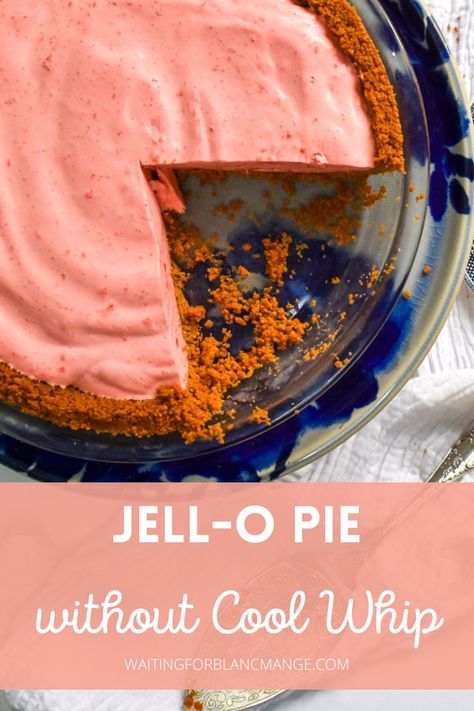 Jell-O pie with slices removed. Pink Jello, Jello With Cool Whip, Strawberry Jello Pie, Cool Whip Pies, Jello Pie, No Bake Pie, Lotus Biscuits, Baking Recipes Pie, Retro Desserts