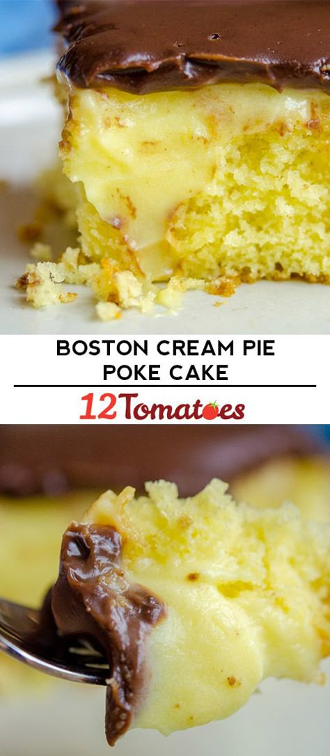 Boston Cream Pie Poke Cake, Boston Cream Pie Cake, Boston Cream Poke Cake, Cream Poke Cake, Boston Cream Cake, Boston Cream Pie, Poke Cake Recipes, Boston Cream, Poke Cakes