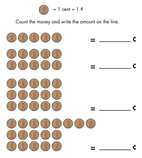 These copper coins are valued at one cent; teach kids how to add the correct amount. Counting Pennies Worksheet, Math Revision, Math Activities For Preschoolers, Counting Pennies, Math Division Worksheets, Activities To Do At Home, Measurement Worksheets, Math Drills, Subtraction Practice