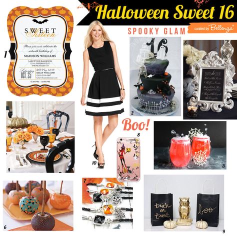 How to Plan a Halloween Sweet 16 at Home http://www.bellenza.com/party-ideas/birthday-celebrations/plan-halloween-sweet-16-home  #halloweenparty #halloween #halloweensweet 16 #sweet16 #halloweenglam #glamhalloween Sweet 16 At Home, Black Table Setting, Halloween Sweet 16, Halloween Treat Bags Diy, 16th Birthday Cake, Sweet 16 Party Invitations, Sweet 16 Favors, Perfect Halloween Party, Sweet 16 Cakes