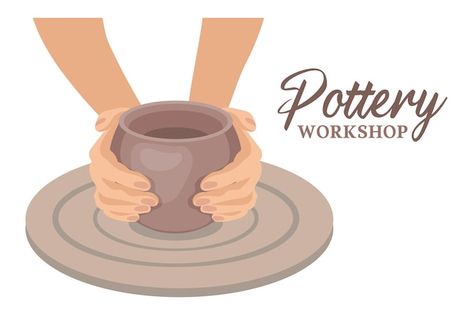 Vector hands and clay pot on a potter's ... | Premium Vector #Freepik #vector #potter #pottery #sculpting #handcraft Pottery Illustration, Pottery Logo, Pottery Sculpting, Wheel Pottery, Clay Workshop, Pottery Making Illustrated, Memory Drawing, Sweatshirt Ideas, Felt Doll Patterns