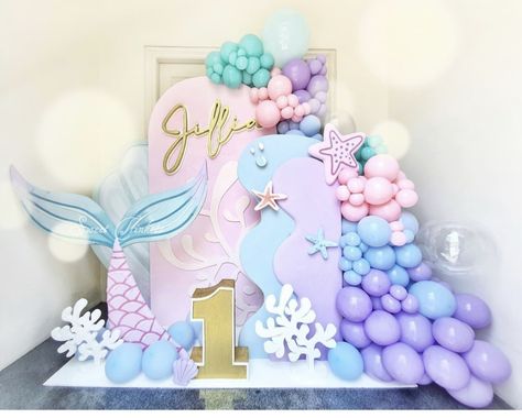 Mermaid First Birthday Party, Birthday Party Paper Decorations, Ocean Birthday Party, 1st Birthday Girl Decorations, Mermaid Birthday Party Decorations, Mermaid Theme Birthday Party, Mermaid Birthday Cakes, Mermaid Party Decorations, Girl Birthday Decorations