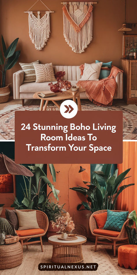 Looking for stunning boho living room decor ideas? Explore 24 modern bohemian living room designs featuring chic, aesthetic interiors that blend style and comfort. Perfect for creating a cozy and inviting boho vibe! #BohoLivingRoom #BohoDecorIdeas #InteriorDesign Living Room Decor Boho Vintage, Boho Decorations Living Room, Style Boheme Deco, Boho Theme Living Room, Boho Antique Decor, Boho Design Interior, African Boho Living Room, Bohemian Minimalist Living Room, Living Room Designs Boho