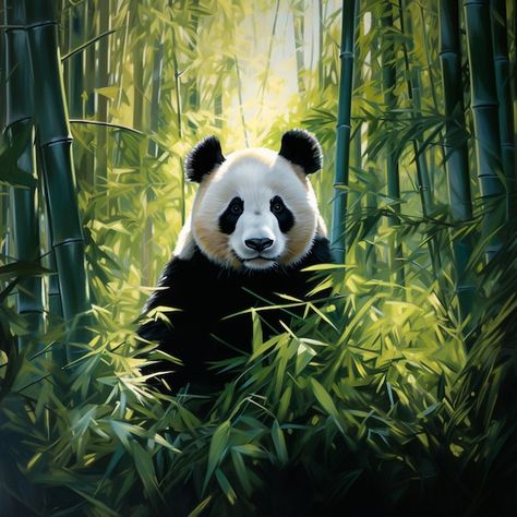 Premium Photo | A lone panda bear sitting amidst a lush bamboo grove in the forest Bamboo Forest Illustration, Panda Standing, Panda Eating Bamboo Drawing, Panda In Bamboo Forest, Panda Eating Bamboo, A Lone, Card Banner, Poster Invitation, Cartoon Clip Art