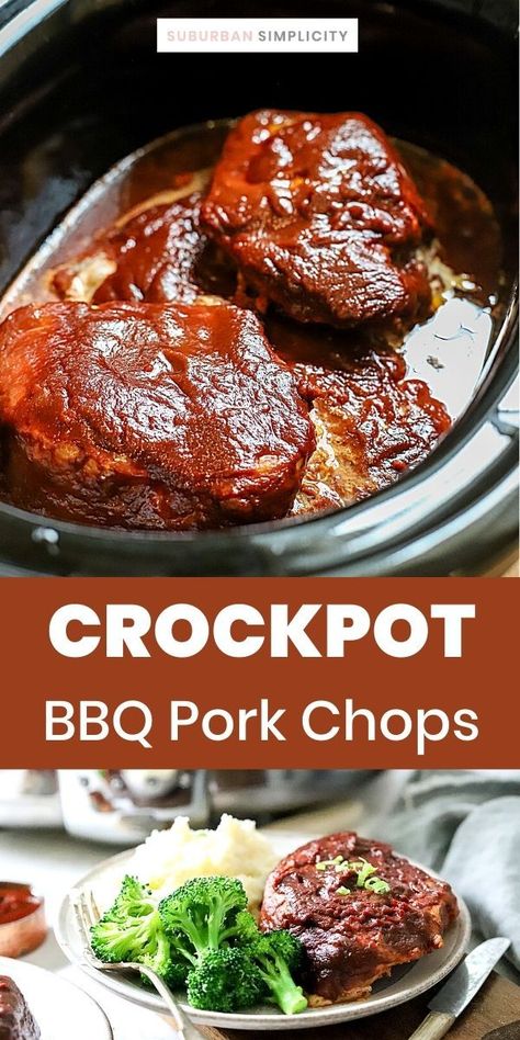 Slow-cooked to perfection, these tangy Crock Pot BBQ Pork Chops are tender and juicy. Enjoy this easy BBQ Pork Chops recipe in your slow cooker any time of the year—they only need 2 ingredients and take minutes to prep! They are perfect with mashed potatoes. Bbq Pork Chops Crock Pot, Bbq Pork Crockpot, Crock Pot Bbq, Pork Chop Recipes Crockpot, Bbq Pork Chops, Pork Chops And Gravy, Cooking Pork Chops, Crockpot Pork Chops, Slow Cooker Pork Chops