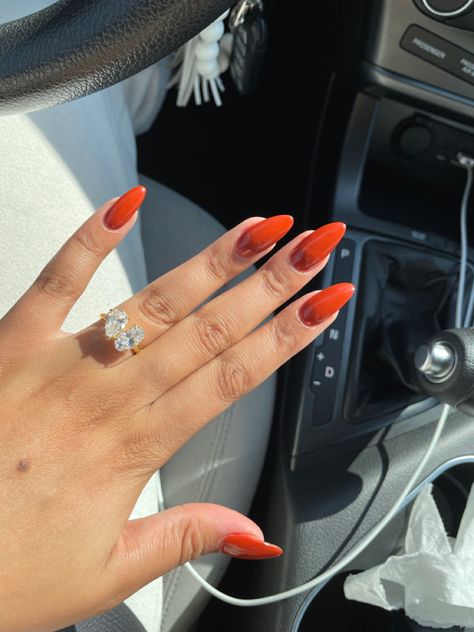 Burnt Orange Red Nails, Orangy Red Nails, Burnt Orange French Tip Nails, Dark Orange Nails Fall, Rust Colored Nails, Rust Orange Nails, Orange Red Nails, Terracotta Nails, Burnt Orange Nails