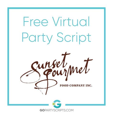 Your first Party Script is on the house. Find out how to host a killer #sunsetgourmet virtual party using one of our done-for-you Virtual Party Script Packages. Simply copy and paste your way to sales. Check out your first themed Sunset Gourmet Virtual Party Script - it's FREE! #directsales #virtualparty #mlm #wahm #sunsetgourmetpartyscript Sunset Gourmet, Direct Sales Party, Facebook Party, Virtual Party, Online Parties, Company Meals, Party Needs, Arbonne, Party Planner