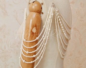 Bridal Epaulettes, Shoulder Jewellery, Arm Jewellery, Necklace, Beaded Sleeves, Pearl & Crystals, Wedding Jewellery - Etsy UK Backdrop Necklace Wedding, Pearl Chains, Backdrop Necklace, Shoulder Jewelry, Shoulder Necklace, Backdrops Necklace, Arm Jewelry, Back Necklace, Diy Bracelet Designs