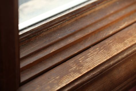 enter image description here Wood Window Trim, Wood Window Sill, Painting Wood Trim, Old Wood Windows, Dark Wood Trim, Wood Baseboard, Window Restoration, Wooden Trim, Window Molding