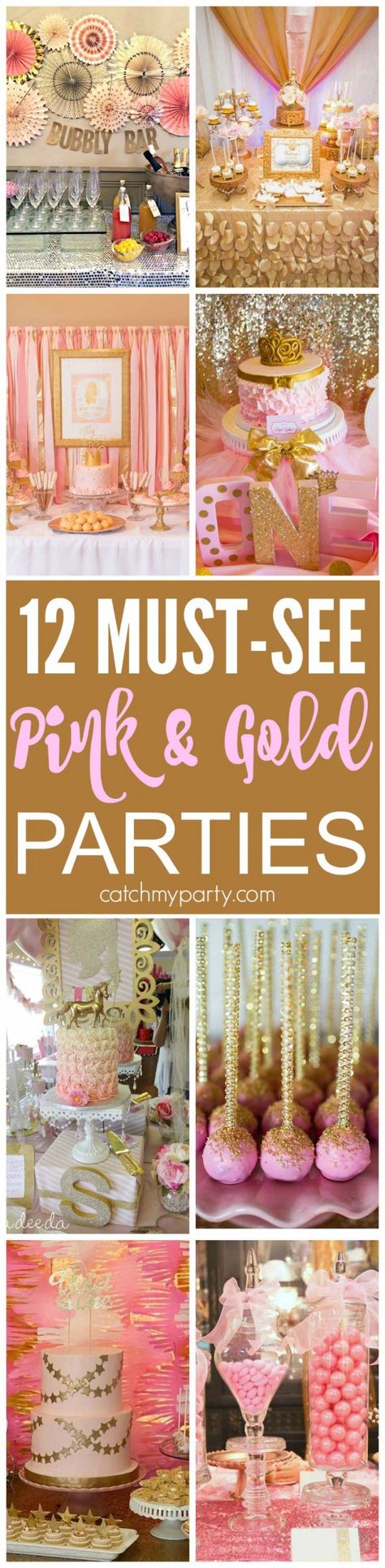 12 Must-See Pink and Gold Parties | Catch My Party Pink And Gold 70th Birthday Party, 18th Birthday Party Ideas Theme Pink And Gold, Pink Gold Birthday Party Decorations, Pink And Gold Party Ideas, Pink And Gold Party, Pink Gold Party, School Function, Pink And Gold Birthday, Pink And Gold Birthday Party