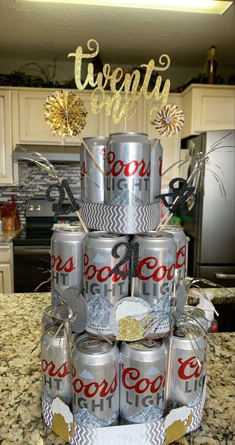 Coors Light Themed Birthday Party, Coors Light Birthday Party, Coors Light Cake, 21st Birthday Crafts, Light Birthday Cake, Beer Can Cake, 50 Birthday Ideas, Beer Can Cakes, 21 Birthday Ideas