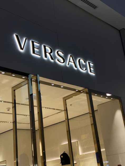 Designer Brands Aesthetic, White Aesthetic Pics, Versace Aesthetic, Versace Store, Storefront Signage, Luxury Brand Names, Sign Board Design, Minimalist Layout, Architecture Design Drawing