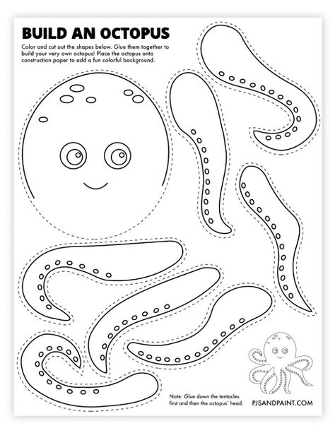 Build An Octopus Printable, Preschool Crafts Printables, Octopus Craft Kindergarten, Build An Animal Printable, Octopus Activities For Kids, Octopus Activities For Preschool, Ocean Animal Crafts Preschool, Octopus Craft Preschool, Easy Octopus Craft