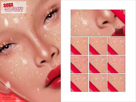 The Sims Resource - Christmas Glitter | N3 | #christmasedition Creamy Lipstick, Christmas Glitter, Sims 1, Body Glitter, Female Male, Christmas Makeup, Glitter Hair, Glitter Makeup, Sweet Lolita