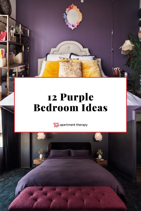 Best Purple For Bedroom, Plum Wall Color Bedroom, Bedrooms With Purple Walls, Boho Bedroom Purple Walls, Charcoal And Purple Bedroom, Plum Color Bedroom Ideas, Purple Accent Wall Bedroom Ideas, Dark Purple Ceiling, Purple And Navy Bedroom