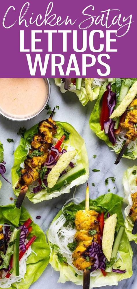 Asian Chicken Lettuce Wraps, Satay Sauce, Lettuce Wrap Recipes, Vermicelli Noodles, Chicken Lettuce Wraps, Chicken Satay, Healthy Veggies, Lunch Meal Prep, Lettuce Wraps