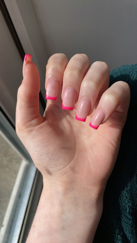 Hot Pink French Tip Nails, Hot Pink French Tips, Hot Pink French Tip, Pink French Tip Nails, Pink French Tips, Pink French Tip, Holiday Acrylic Nails, Pink French, Tip Nails