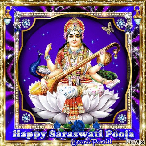 Happy Saraswati Pooja - PicMix Saraswati Pooja Wishes, Saraswati Puja Wishes, Saraswati Pooja, My Everything Quotes, Saraswati Mata, Saraswati Puja, Photo Software, Delicious Snacks, Create Animation