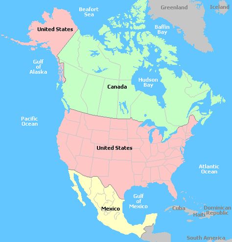 North American Continent Gulf Of Alaska, Homeschool Inspiration, American Continent, World Geography, Hudson Bay, Gulf Of Mexico, Atlantic Ocean, Pacific Ocean, Geography