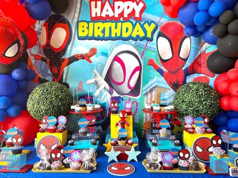 Spidey And His Amazing Friends Table Decorations, Spidey And His Amazing Friends Dessert Table, Spiderman And His Amazing Friends Birthday Party Decorations, Spidey And Amazing Friends Party, Spidey And His Amazing Friends Birthday Centerpieces, Spiderman And Amazing Friends Birthday, Spidey And His Amazing Friends 3rd Birthday Party, Spider-man And His Amazing Friends Birthday, Spidey And His Amazing Friends Centerpieces