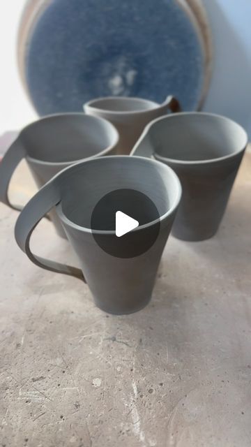 Ceramic Hand Built Mugs, How To Make Plates Ceramics, Handmade Ceramics Cup, How To Make Mugs, New Ceramic Ideas, Clay Handles For Mugs, Pottery Mug Shapes, Funky Mug, Clay Work Ideas