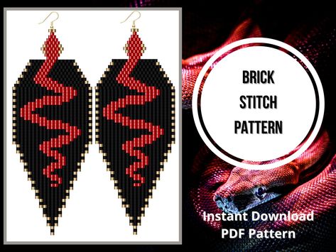 Snake Seed Bead Earrings, Snake Beaded Earrings, Snake Bead Pattern, Beaded Snake Earrings, Delica Beaded Earrings, Brick Stitch Earrings Pattern, Bead Snake, Beaded Earrings Pattern, Fringe Earring