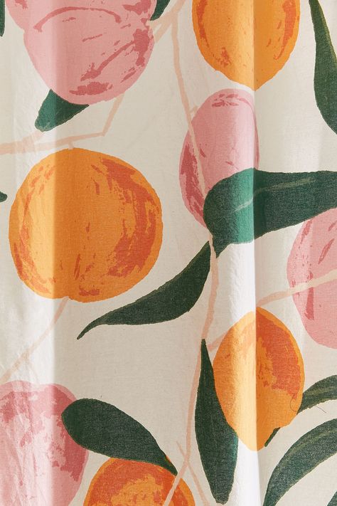 Checkered Shower Curtain, Peach Shower Curtain, Peach Leaves, Urban Outfitters Curtains, Peach Bathroom, Color House, Walk In Shower Designs, Cotton Shower Curtain, Unique Shower Curtain