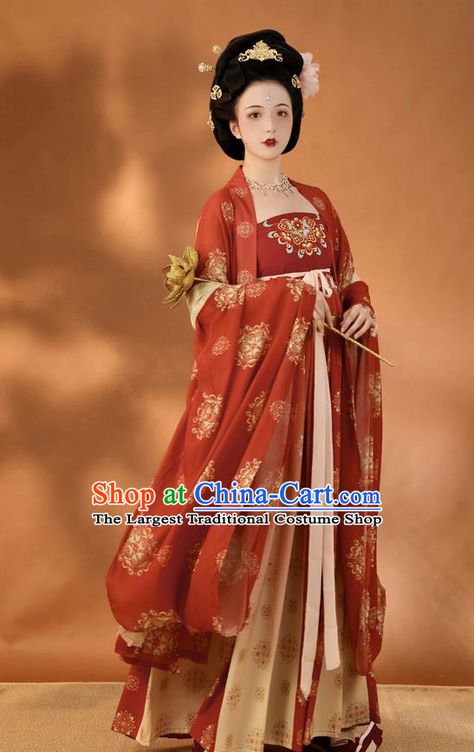 China Ancient Imperial Consort Red Hanfu Dress Traditional Tang Dynasty Court Woman Historical Clothing Consort Outfit, Tang Dynasty Clothing For Women, China Traditional Clothes, Tang Dynasty Fashion, Tang Hanfu, Ming Dynasty Clothing, Hanfu Tang Dynasty, Tang Dynasty Clothing, Imperial Clothing